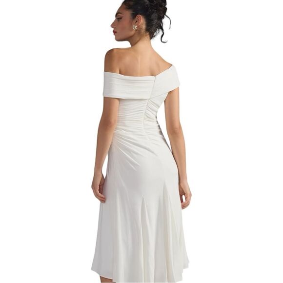 IEENA For Mac Duggal Anthropoligie Off-the-Shoulder Front-Slit Dress White NWT 2 - Picture 3 of 9